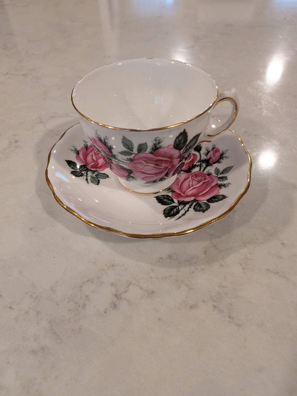 Royal Vale Bone China Porcelain Teacup and Saucer Set with Pink Rose Pattern